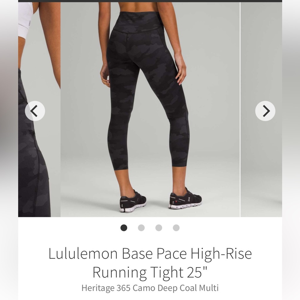 Lululemon size 18 Base Pace black camo leggings 25”